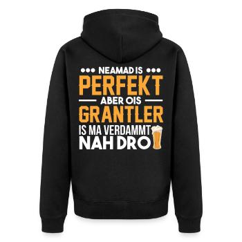 Grantln Grantler Granteln Bayrisch Geschenk - Unisex Premium Bio Zip Hoodie - Schwarz - Hinten - Nico (187cm)