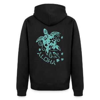 Beautiful mandala turtle with the saying Aloha - Unisex Premium Organic Zip Hoodie - black - Back - Nico (187cm)