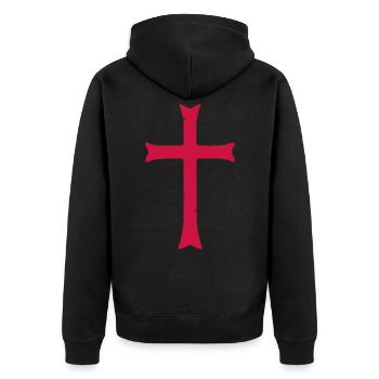 Templer Ritter Kreuz - Unisex Premium Bio Zip Hoodie - Schwarz - Hinten - Nico (187cm)