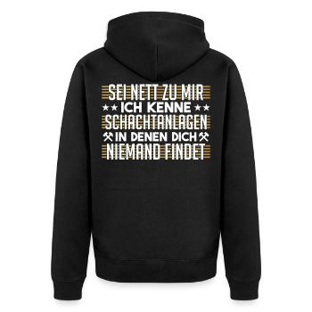 Ruhrgebiet Grubenkumpel Bochum Ruhrpott Geschenk - Unisex Premium Bio Zip Hoodie - Schwarz - Hinten - Nico (187cm)