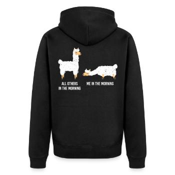 A llama morning person and a late sleeper llama - Unisex Premium Organic Zip Hoodie - black - Back - Nico (187cm)