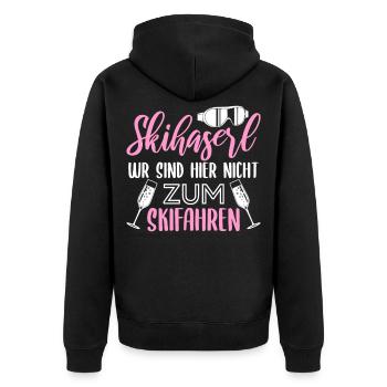Hüttengaudi Apres Ski Skihase Skihaserl Geschenk - Unisex Premium Bio Zip Hoodie - Schwarz - Hinten - Nico (187cm)