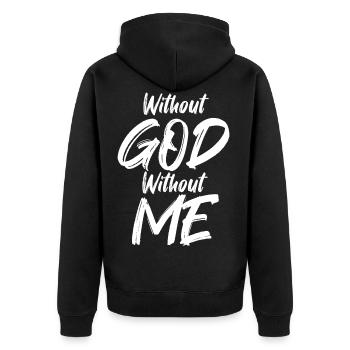 Gott christlich - Jesus - Bibel - Unisex Premium Bio Zip Hoodie - Schwarz - Hinten - Nico (187cm)