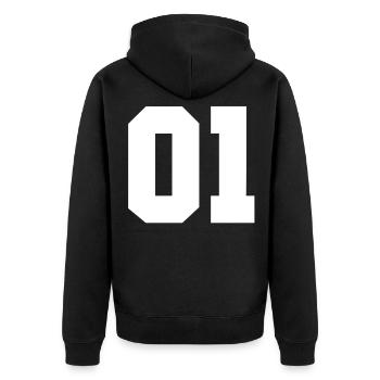 1 sport Nummer - Unisex Premium Bio Zip Hoodie - Schwarz - Hinten - Nico (187cm)