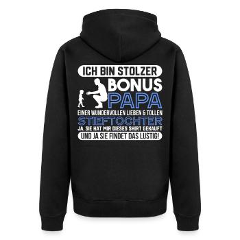 Bonuspapa Bonus Papa Stiefpapa Vatertag - Unisex Premium Bio Zip Hoodie - Schwarz - Hinten - Nico (187cm)