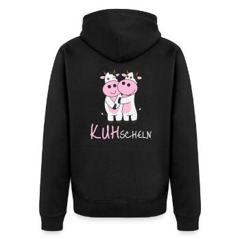 Kühe knuddeln gerne Kuhscheln verliebt umarmen - Unisex Premium Bio Zip Hoodie - Schwarz - Hinten - Nico (187cm)