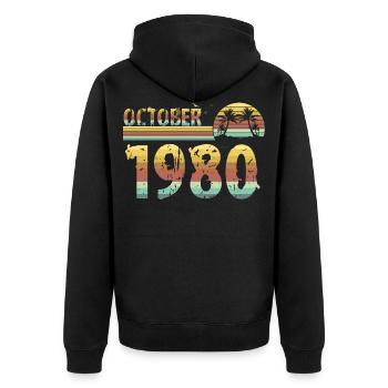 Octobre 1980 né 1980 anniversaire - Veste à capuche bio Premium Unisexe - noir - Dos - Nico (187cm)