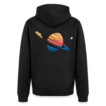 Planet Saturn Weltraum - Unisex Premium Bio Zip Hoodie - Schwarz - Hinten - Nico (187cm)