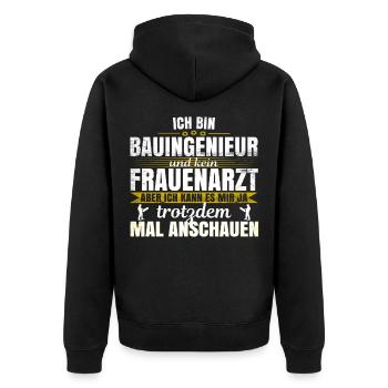 Bauingenieur Geschenkidee Ingenieur Maschinenbau - Unisex Premium Bio Zip Hoodie - Schwarz - Hinten - Nico (187cm)