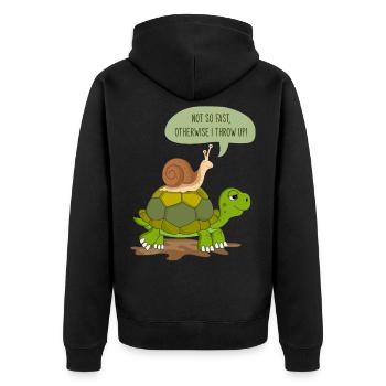Schnecke & Schildkröte als Geschenk super Spruch - Unisex Premium Bio Zip Hoodie - Schwarz - Hinten - Nico (187cm)