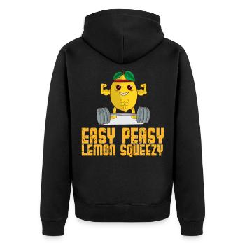 Easy Peasy Lemon Squeezy Hometrainig Gym Gewichte - Unisex Premium Bio Zip Hoodie - Schwarz - Hinten - Nico (187cm)
