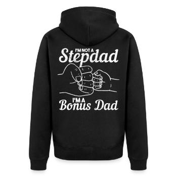Dad Bonus Dad Father's Day Gift - Unisex Premium Organic Zip Hoodie - black - Back - Nico (187cm)