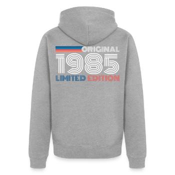 35 Geburtstag 1985 - Unisex Premium Bio Zip Hoodie - Grau meliert - Hinten - Nico (187cm)