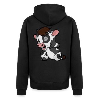 Cartoon Kuh | Cool Fun Shirt | Nature Minimalismus - Unisex Premium Bio Zip Hoodie - Schwarz - Hinten - Nico (187cm)