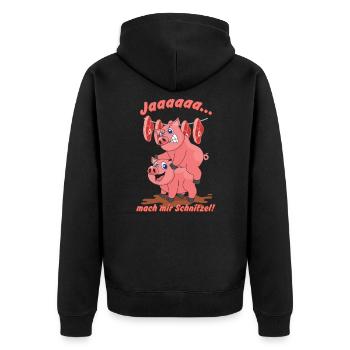 Lustiges Koch Geschenk Schnitzel Schweine Spruch - Unisex Premium Bio Zip Hoodie - Schwarz - Hinten - Nico (187cm)