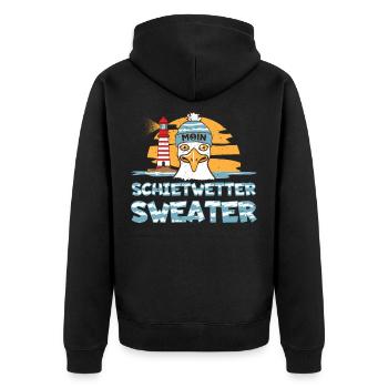 Möwe Leuchtturm Norddeutsche Schietwetter Strand - Unisex Premium Bio Zip Hoodie - Schwarz - Hinten - Nico (187cm)