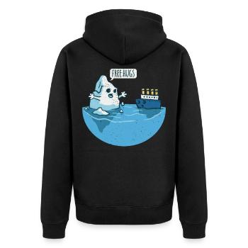 Eisberg & Schiff Spruch Free Hugs Knuddel - Unisex Premium Bio Zip Hoodie - Schwarz - Hinten - Nico (187cm)
