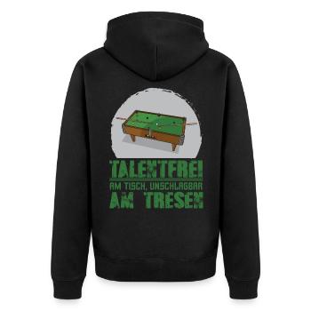 Billard Tresen schlägt Billardspieler am Tisch - Unisex Premium Bio Zip Hoodie - Schwarz - Hinten - Nico (187cm)