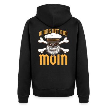 Plattdeutsch Bi uns het dat Moin für Norddeutsche - Unisex Premium Bio Zip Hoodie - Schwarz - Hinten - Nico (187cm)