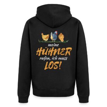 Humorvoller Huhn Spruch für Landwirte Geschenk - Unisex Premium Bio Zip Hoodie - Schwarz - Hinten - Nico (187cm)