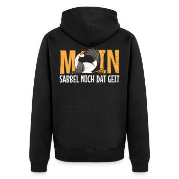 Low German Moin als Möwe sabbel nich dat geit - Unisex Premium Organic Zip Hoodie - black - Back - Nico (187cm)