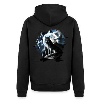 Wolf sits howling in the full moon at night - Unisex Premium Organic Zip Hoodie - black - Back - Nico (187cm)