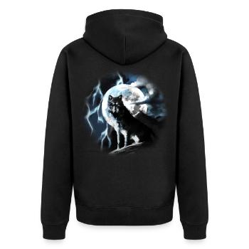 Wolf sitzt heulend im Vollmond bei Nacht - Unisex Premium Bio Zip Hoodie - Schwarz - Hinten - Nico (187cm)