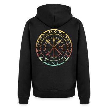 Vegvisir Futhark runes - Unisex Premium Organic Zip Hoodie - black - Back - Nico (187cm)