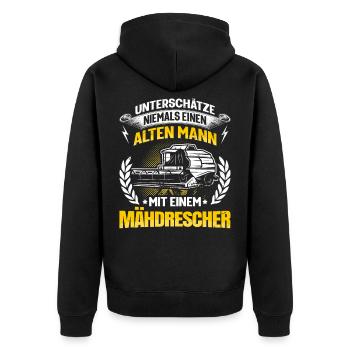 Mähdrescher Drescher Landwirt Bauer Opa Geschenk - Unisex Premium Bio Zip Hoodie - Schwarz - Hinten - Nico (187cm)