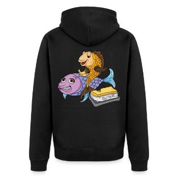 Beurre au poisson Dire bas allemand - Veste à capuche bio Premium Unisexe - noir - Dos - Nico (187cm)