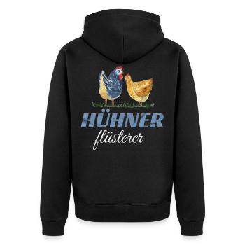 Hühner Flüsterer - Huhn Hühnerhalter Spruch - Unisex Premium Bio Zip Hoodie - Schwarz - Hinten - Nico (187cm)