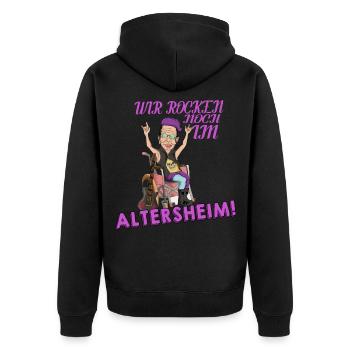 Heavy Metal Musik wir rocken das Altenheim Musiker - Unisex Premium Bio Zip Hoodie - Schwarz - Hinten - Nico (187cm)