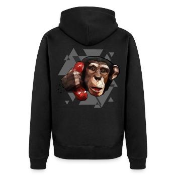 Affe am Telefon | Geometrisches Design Dreiecke - Unisex Premium Bio Zip Hoodie - Schwarz - Hinten - Nico (187cm)