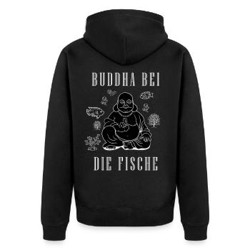 Buddha bei die Fische Plattdeutsch Spruch - Unisex Premium Bio Zip Hoodie - Schwarz - Hinten - Nico (187cm)