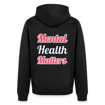 Mental Health Matters - Unisex Premium Bio Zip Hoodie - Schwarz - Hinten - Nico (187cm)