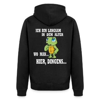Schildkröte 60 Geburtstag im Jahrgang 1960 Alter - Unisex Premium Bio Zip Hoodie - Schwarz - Hinten - Nico (187cm)