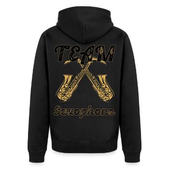 Saxophone Musiker - Unisex Premium Bio Zip Hoodie - Schwarz - Hinten - Nico (187cm)