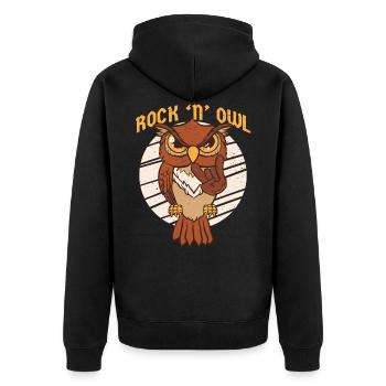 Eule Rock 'n' Owl wie Rock n Roll Born to be Rock - Unisex Premium Bio Zip Hoodie - Schwarz - Hinten - Nico (187cm)