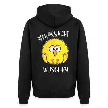 Flauschiges Küken mach mich nicht wuschig - Unisex Premium Bio Zip Hoodie - Schwarz - Hinten - Nico (187cm)