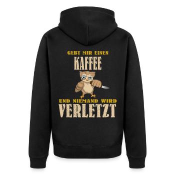 Eule Barista Lebensretter Kaffee Coffee Cappuccino - Unisex Premium Bio Zip Hoodie - Schwarz - Hinten - Nico (187cm)