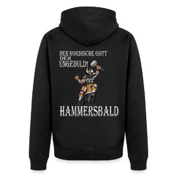 Wikinger Nordische Gott der Ungeduld Hammersbald - Unisex Premium Bio Zip Hoodie - Schwarz - Hinten - Nico (187cm)