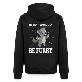 Süßer Wolf Spruch Don't worry be Furry Fox - Unisex Premium Bio Zip Hoodie - Schwarz - Hinten - Nico (187cm)