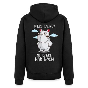 Meckerndes Nilpferd Miese Laune hab noch Nölpferd - Unisex Premium Bio Zip Hoodie - Schwarz - Hinten - Nico (187cm)
