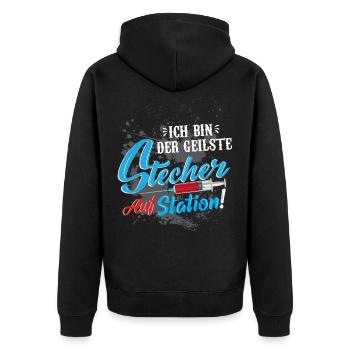 Krankenpfleger der geilste Stecher auf Station - Unisex Premium Bio Zip Hoodie - Schwarz - Hinten - Nico (187cm)