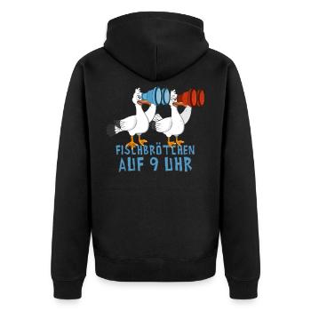 Moin plattdeutsch norddeutsch Möwen Fischbrötchen - Unisex Premium Bio Zip Hoodie - Schwarz - Hinten - Nico (187cm)