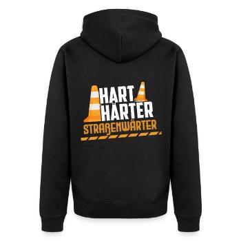 Bau Arbeiter Hart Härter Straßenwärter Straßenbau - Unisex Premium Bio Zip Hoodie - Schwarz - Hinten - Nico (187cm)