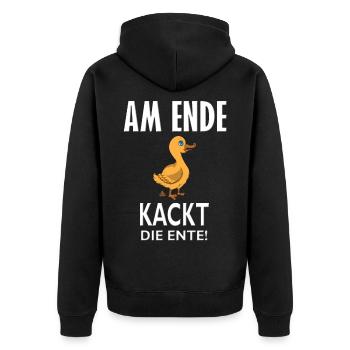 Lustige Ente am Ende kackt die Ente Stuhlgang Fun - Unisex Premium Bio Zip Hoodie - Schwarz - Hinten - Nico (187cm)