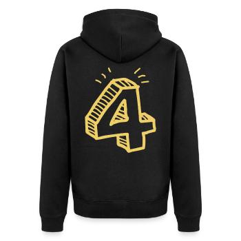 4 number - Unisex Premium Organic Zip Hoodie - black - Back - Nico (187cm)