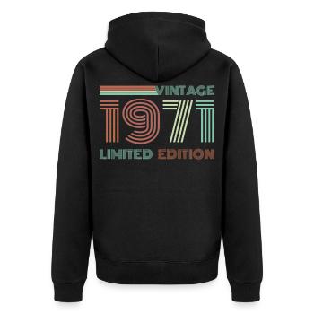 1971 Geburtsjahr Geburtstag Geburt geboren - Unisex Premium Bio Zip Hoodie - Schwarz - Hinten - Nico (187cm)