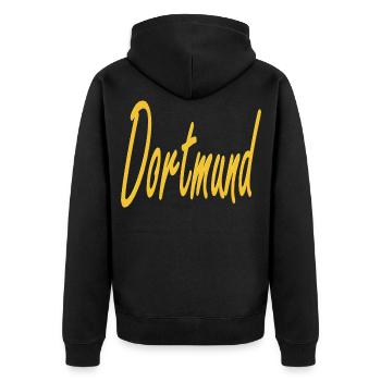 Dortmund Fussball Design - Unisex Premium Bio Zip Hoodie - Schwarz - Hinten - Nico (187cm)